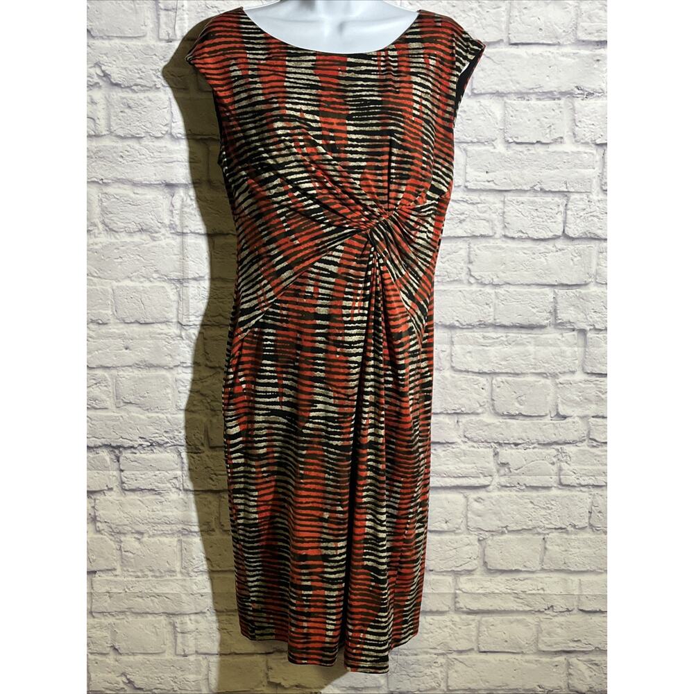 Anne Klein Womens Red Black Faux Wrap Ruched Casual Dress 8 Sleeveless Pullover